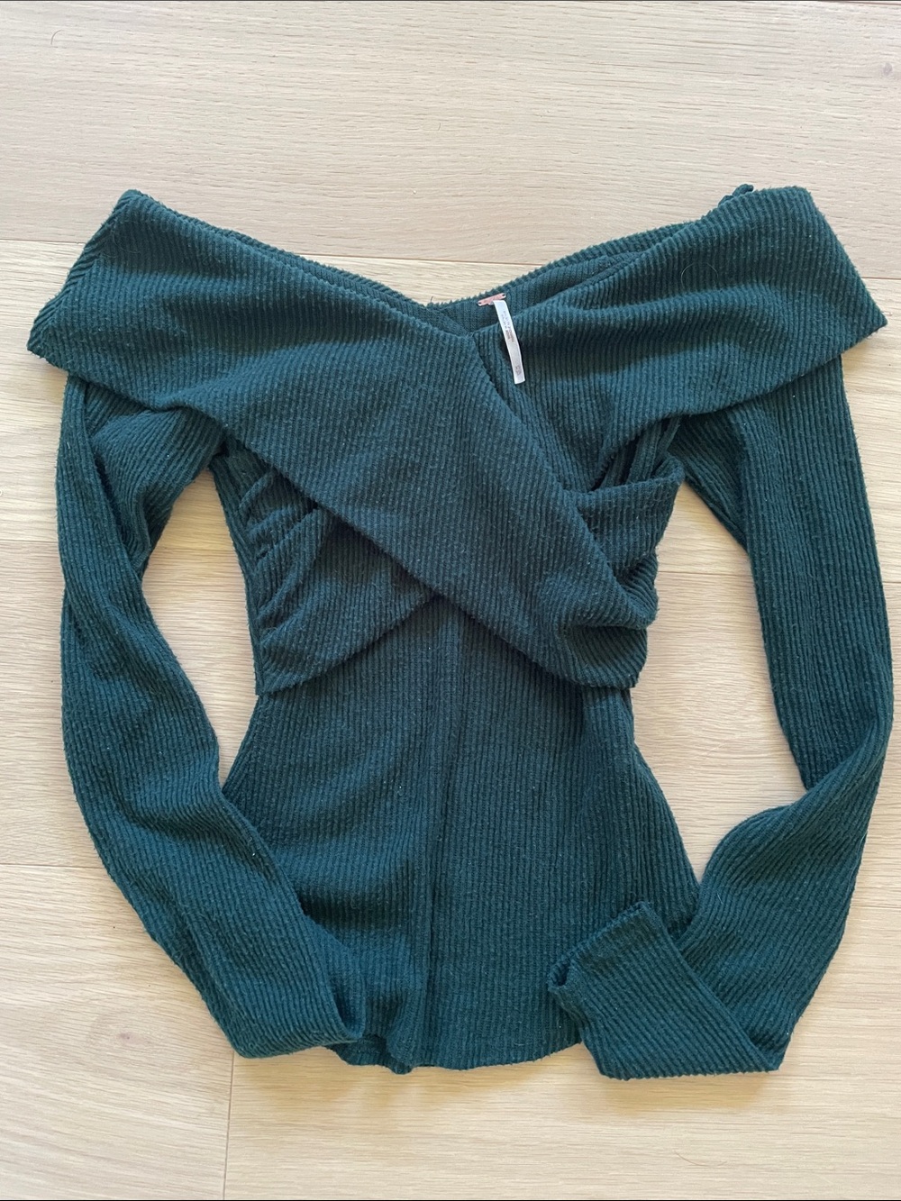 Free People Off-the-Shoulder Ribbed Sweater - Teal Green